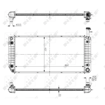 Afbeelding van NRF 56093 Radiateur Aluminium 864 437 23 Met aanbouwdelen Koelribben gesoldeerd