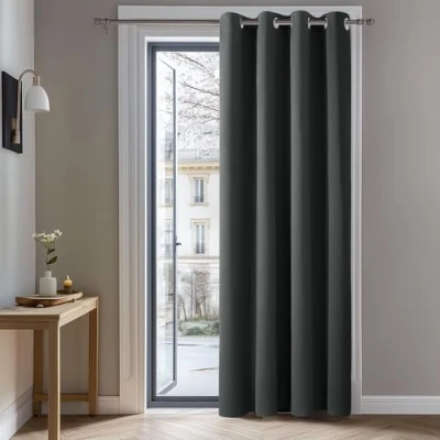 Afbeelding van Deconovo warmte isolerende verduisterende gordijnen, 132x229 CM (breedte x hoogte), gordijnen voor woonkamer en slaapkamer, modern ontwerp met oogjes, donkergrijs, 1delig
