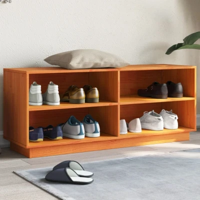 Afbeelding van Schoenenkast 110x34x45 cm massief grenenhout wasbruin