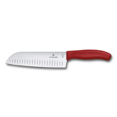 Afbeelding van Victorinox 6.8521.17G Swiss Classic keuken /santoku mes, 17 cm lemmet met gegroefd lemmet, roestvrij staal, Made, rood, geschenkdoos,20 x 3 2