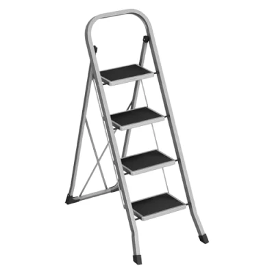 Afbeelding van SONGMICS Opstapkruk met 4 standen, opvouwbaar, trapladder, veiligheidsslot, gemakkelijk op te bergen, belasting 150 kg, grijs GSL004G01