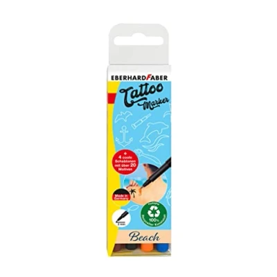 Afbeelding van Tattoo stift Eberhard Faber Beach 4st. en 4in1 sjablonen. (zwart,oranje, blauw bruin)