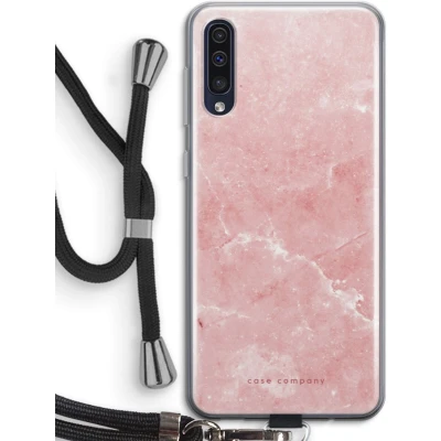 Afbeelding van Case Company® hoesje met Koord geschikt voor Samsung Galaxy A50 Roze marmer Telefoonhoesje Zwart Bescherming aan alle Kanten en Over de Schermrand