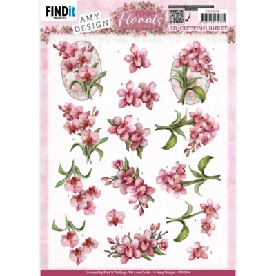 Afbeelding van 3D Push Out Amy Design Pink Florals Orchid