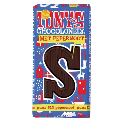 Afbeelding van Chocoladeletter Tonys Chocolonely puur pepernoot S 180gr