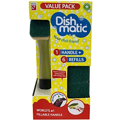 Afbeelding van Dishmatic Voordeelset 1 navulbare afwasmiddeldispenser met 6 verwisselbare multifunctionele sponskoppen Antibacteriële handgreep ergonomische
