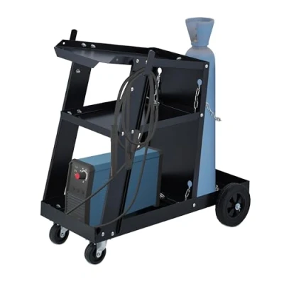 Afbeelding van Relaxdays Soldeerwagen, 3 legplanken, opbergruimte voor gasfles, laswagen, tot 90 kg, 69 x 40 71 cm (h b d), zwart