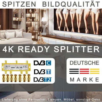 Afbeelding van TronicXL 6 voudig 4K Premium coax antenneverdeler HD 3D verdeler Zachte splitter o.a geschikt voor DVBT DVBT2 DVBC SAT Unicable kabeltelevisie