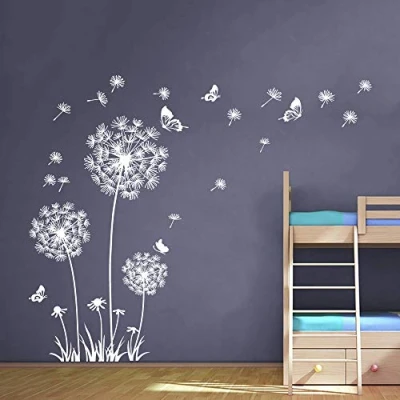 Afbeelding van Runtoo Muursticker Paardebloem Wit Vlinder Bloemen Verwijderbare Deco Stickers Kinderkamer Baby Woonkamer Decoratie