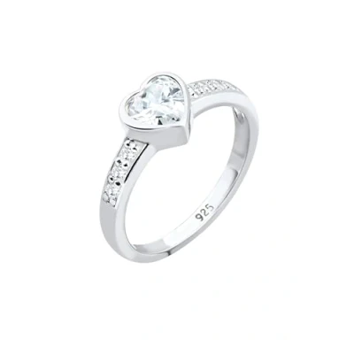 Afbeelding van Elli Classic Heart Ring, Dames, Maat: 54, Silberfarben