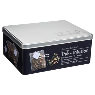 Image de Boite alimentaire Relief II thé infusion 21 x 16.5 8.5 cm Fer et étain Noir
