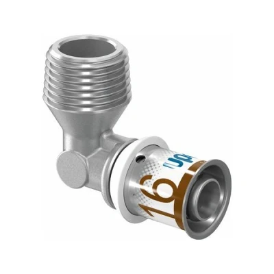Afbeelding van Uponor S Press Plus perskoppeling 1/2&quot; buitendraad x Ø16 knie. Artikelnr: 1070532