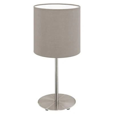 Image de Lampe de table en tissu PASTERI 1 ampoule nickel satiné Diamètre 18 Cm