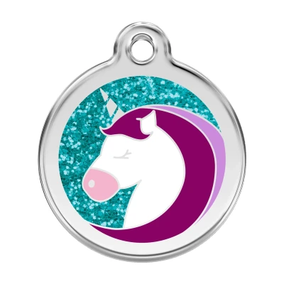 Afbeelding van Unicorn Aqua glitter hondenpenning large/groot dia. 3,8 cm RedDingo