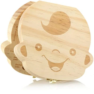 Afbeelding van COM FOUR® Melk Tanden Doos Melktanden Eerste Haar Tandendoos Houten Voor Jongens, Fee Box (1 Stuk Jongen)