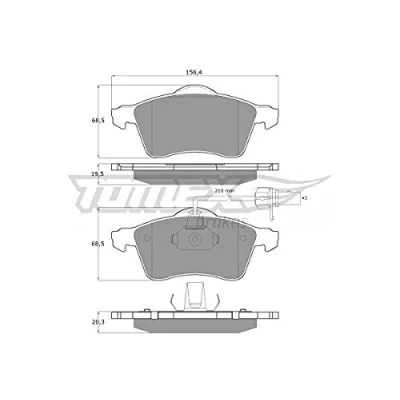 Afbeelding van TOMEX brakes TX 13 911 Remblokkenset Vooras Incl. slijtage waarschuwingscontact VOLKSWAGEN: TRANSPORTER 4, 4 Bus