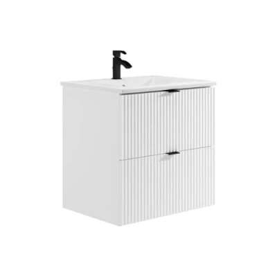 Afbeelding van Gestreept hangmeubel voor badkamer met inbouwwastafel Mat wit 60 cm ZEVINI L x H D 47