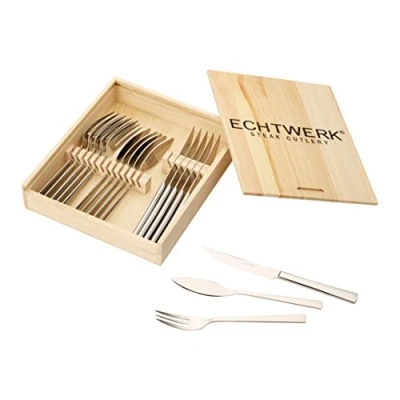 Afbeelding van ECHTWERK steakbestek Set &quot;SARRE&quot; 18 delig 18/10 RVS gepolijst incl. houten cassette