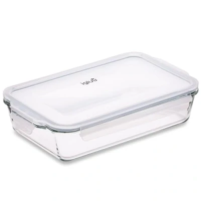 Afbeelding van Igluu Meal Prep Glazen lasagneschaal met luchtdicht deksel druksluiting Grote rechthoekige ovenschaal BPA vrij, magnetron, vriezer en vaatwasser 2,2 l