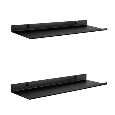 Afbeelding van MILUKA Set van 2 zwarte zwevende metalen wandplanken 50 x 15 cm wanddecoratie en voor woonkamer decoratie