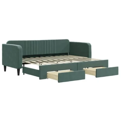 Afbeelding van vidaXL Slaapbank onderschuifbed en lades 80x200 cm fluweel donkergroen
