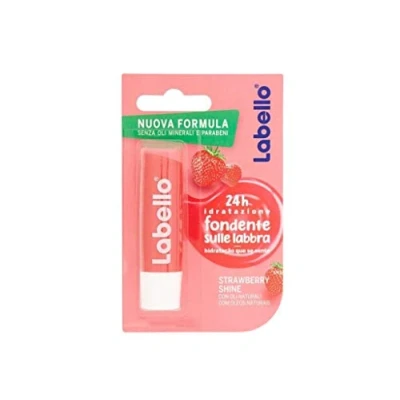 Afbeelding van Labello Strawberry Shine Burrocacao Lippen, 4,8 g, kleurrijke, voedende lippenbalsem met aardbeienaroma, hydraterende voor 24 uur natuurlijke ingrediënten