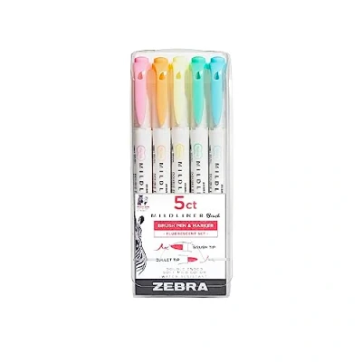 Afbeelding van Zebra Mildliner Double Ended Brush Pen &amp; Marker 5/Pkg fluorescerend