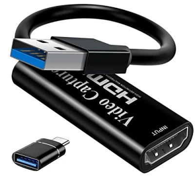 Afbeelding van Papeaso 4K HDMI naar USB video opnamekaart, 1080p full hd opnameapparaat, videogames voor videobewerking/games/streaming/online onderwijs (zwart)