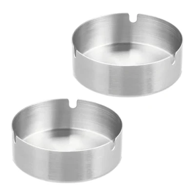 Afbeelding van asbak set van 2 rvs binnen en buiten Ø 10 cm rond zilver