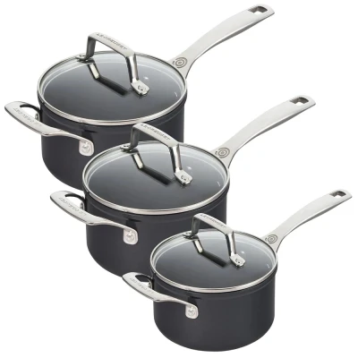Afbeelding van Le Creuset Steelpannenset met Glazen Deksels Essential Non Stick Ceramic keramische anti aanbaklaag 3 delig