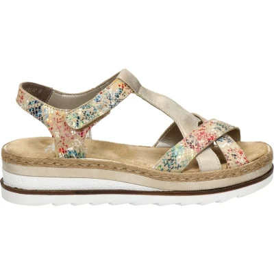 Afbeelding van Rieker V7919 Sandalen met sleehak, Dames, Maat: 40, Beige/multi muschel Leer/ synthetisch