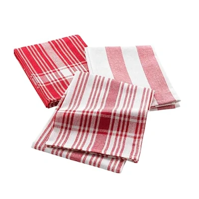 Afbeelding van douceur d&#039;intérieur, 3 theedoeken (50 x 70 cm) Bayado rood, geweven katoen
