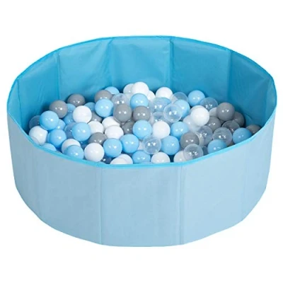 Afbeelding van SELONIS Veelkleurige Ballenbad Opvouwbaar Zwembad 100 Ballen voor Kinderen, Blauw: Grijs/Wit/Transparant/Babyblue