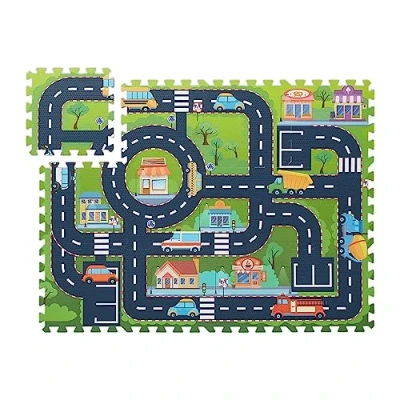 Afbeelding van Relaxdays puzzelmat verkeer 12 delen speelmat speeltegels kinderen verkeerskleed