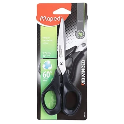 Image de Maped ciseaux advanced green, longueur 170 mm, symtriques pointus, lames et rivets en acier inoxydable, avec poignes noires