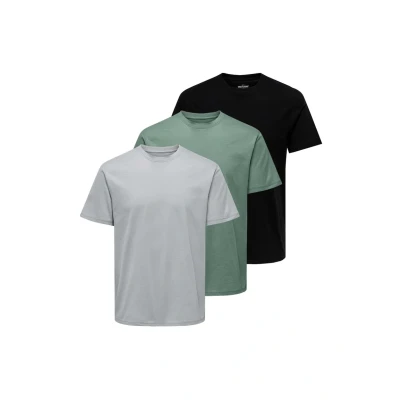 Afbeelding van Only &amp; Sons 3 PACK Tshirt basic, Heren, Maat: Large, Dunkelgrün grau schwarz