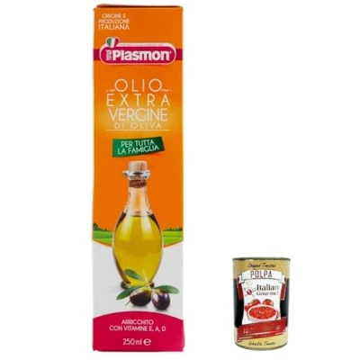 Afbeelding van Babyvoeding PLASMON Olijfolie Extra Vergine met vitaminen, 100% Italiaanse olijven. Fles 250 ml