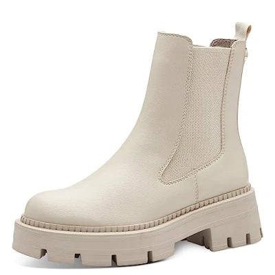 Afbeelding van Tamaris Enkellaarsjes met plateauzool, Dames, Maat: 40, Beige Leer
