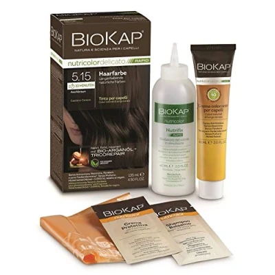 Afbeelding van BIOKAP Rapid Permanente haarverf 5.15 asbruin inwerktijd slechts 10 minuten biologische arganolie TricoREPAIR complex veganistisch optimale dekking van wit haar