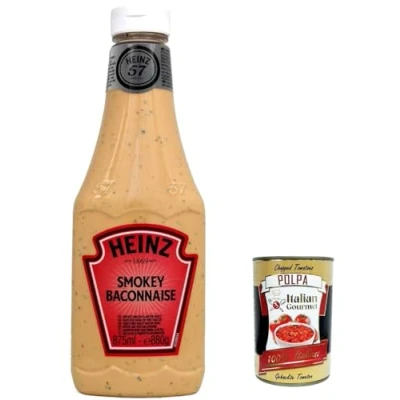 Afbeelding van Heinz American Style Smokey Baconnaise Gerookte Bacon Saus 875 ml Squeeze + Polpa Gourmet Italiaans 400 g