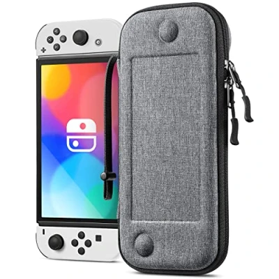 Afbeelding van Fintie Slanke hoes compatibel met Nintendo Switch/Switch OLED [Ultradun] schokbestendig 10 speelkaarthouder voor Joy Con console schakelaar, grijs