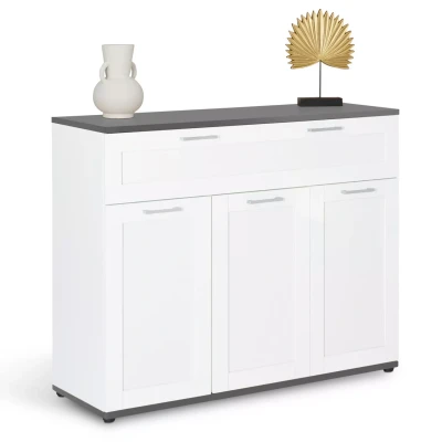 Image de Buffet 100 cm VITO 3 portes et 1 tiroir blanc plateau gris