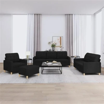 Afbeelding van vidaXL 4 delige Loungeset met kussens stof zwart
