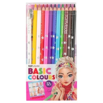 Afbeelding van Depesche 12216 Topmodelset Basic 12 kleuren in een etui, met puntenslijper en boekje, op school vrije tijd, meerkleurig