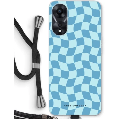 Afbeelding van Case Company® hoesje met Koord geschikt voor Oppo A78 5G Grid Blauw Telefoonhoesje Zwart Bescherming aan alle Kanten en Over de Schermrand
