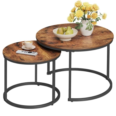 Afbeelding van Acaza Salontafel rond Set van 2 Salontafels 72 Ø cm Industrieel Vintage Bruin