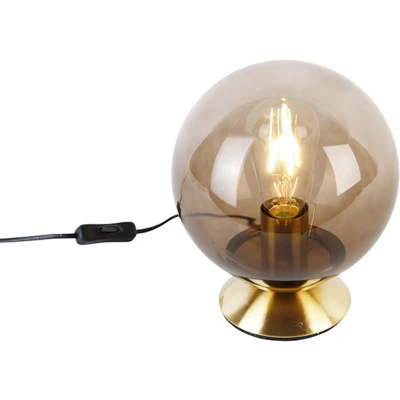 Afbeelding van QAZQA Art deco tafellamp messing met smoke glas Pallon