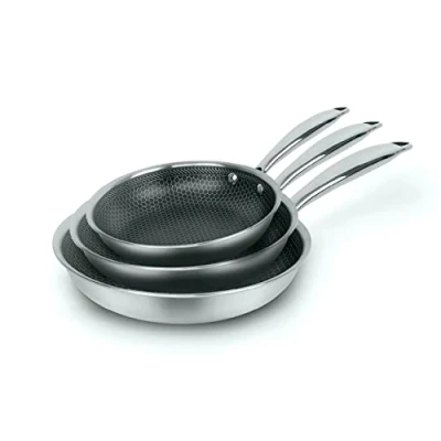 Afbeelding van Set van 3 RVS triply pannen met non stick honeycomb coating 20 + 24 28 cm Zilver / Zwart