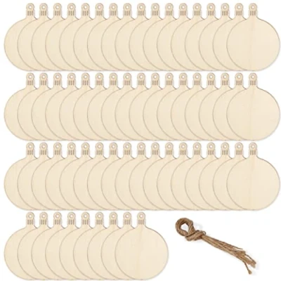 Afbeelding van THE TWIDDLERS 60 Houten Kerstballen om te Schilderen, Kleuren, Decoreren en op Hangen (7cm) Kerstknutsels, Gepersonaliseerde Kerstboomversiering met Touwtjes