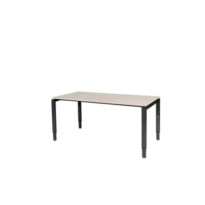 Afbeelding van Domino bureau, hoogte instelbaar (62 85cm) met 160x80cm &#039;zwevend&#039; lindberg (licht) eiken 25mm blad en zwart (RAL9005) N poot frame.